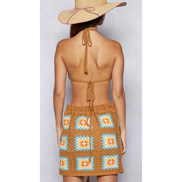 New POL Crochet Halter Neck Cami Top and Skirt Sweater Set Coco Brown One size - Picture 5 of 6